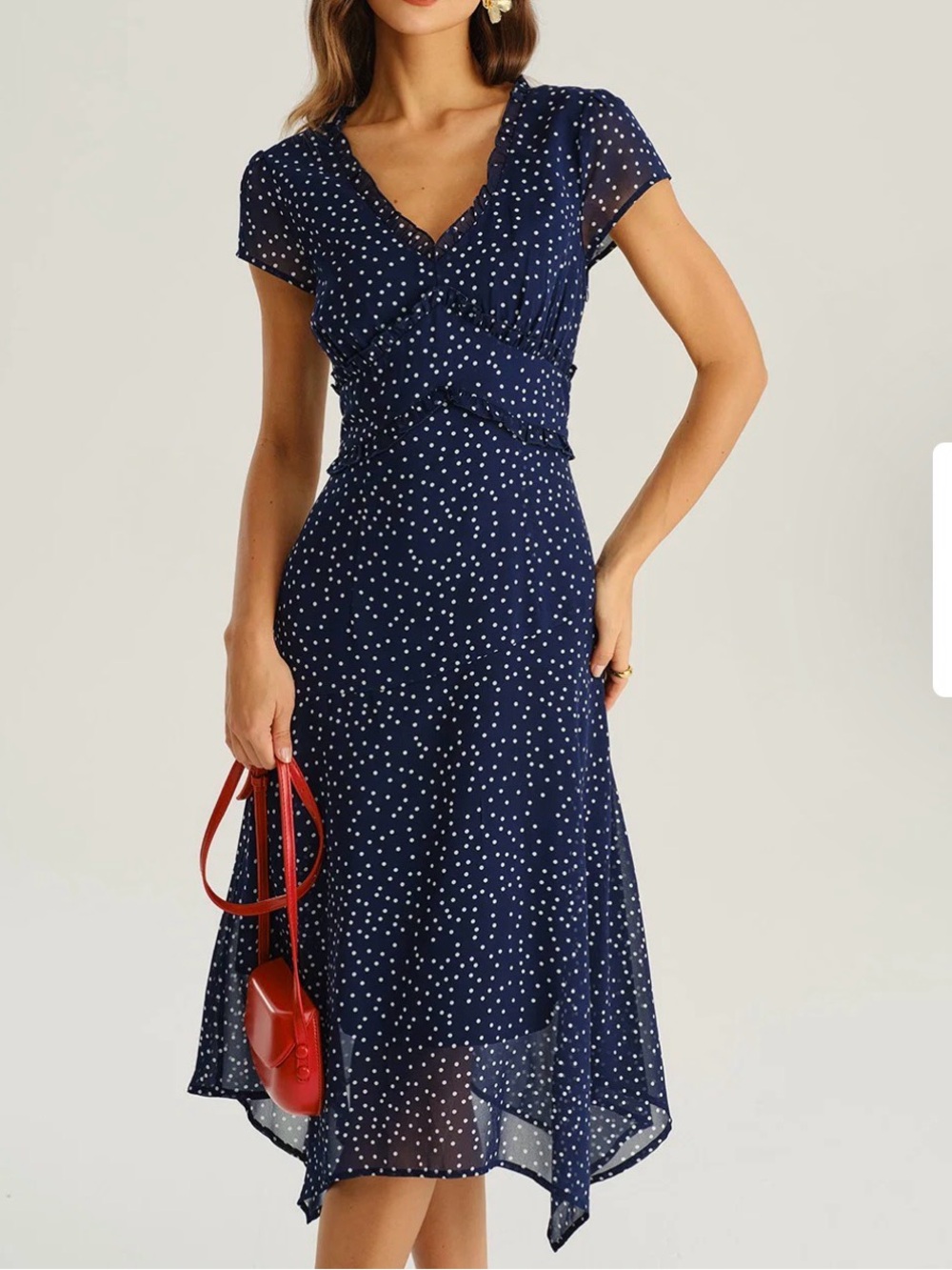 Rihoas, NWT. Navy Polka Dot Midi Dress - Classic Women's Dress